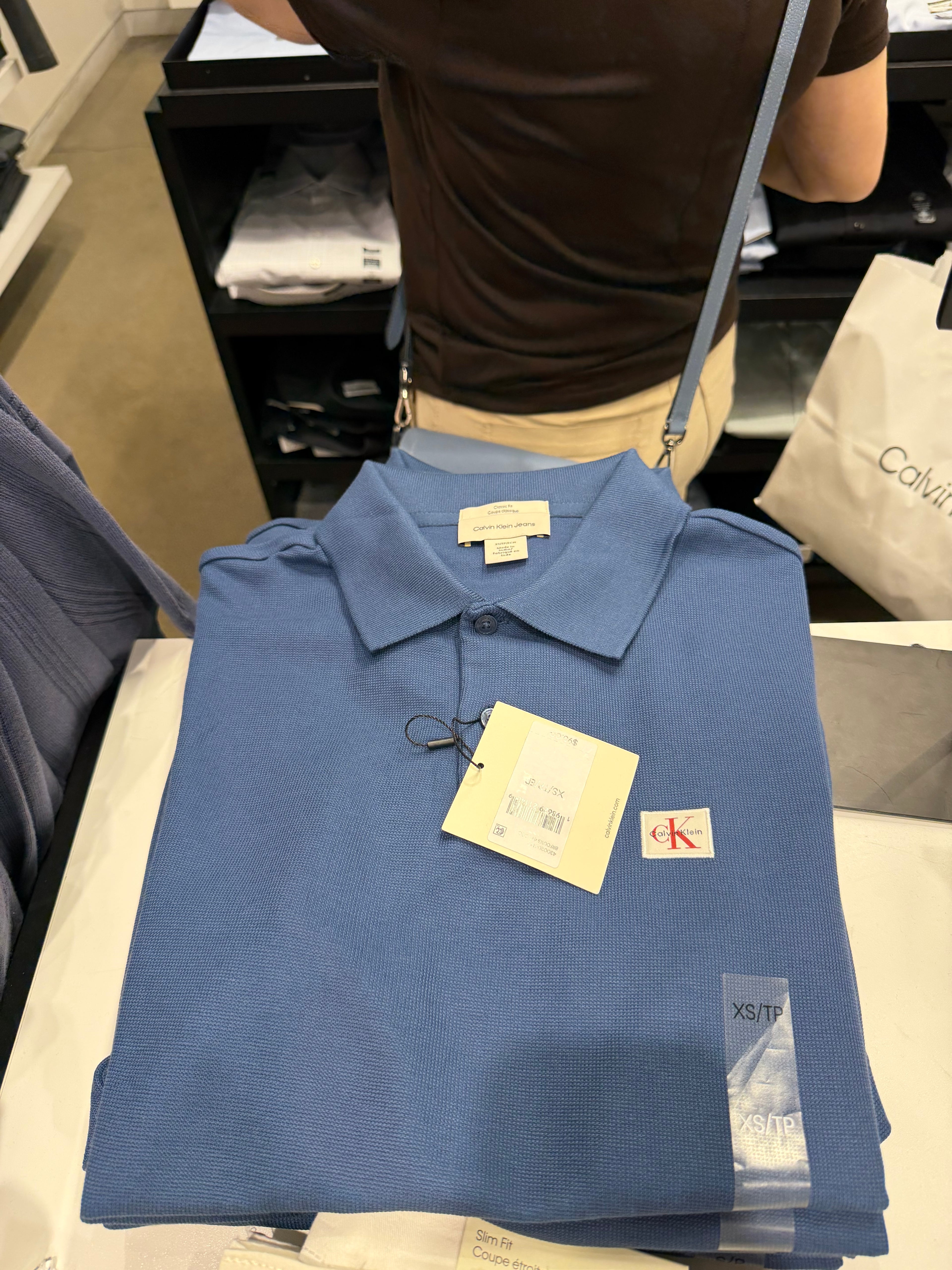 Smooth Cotton Waffle Sweater Polo Shirt - Dark Blue