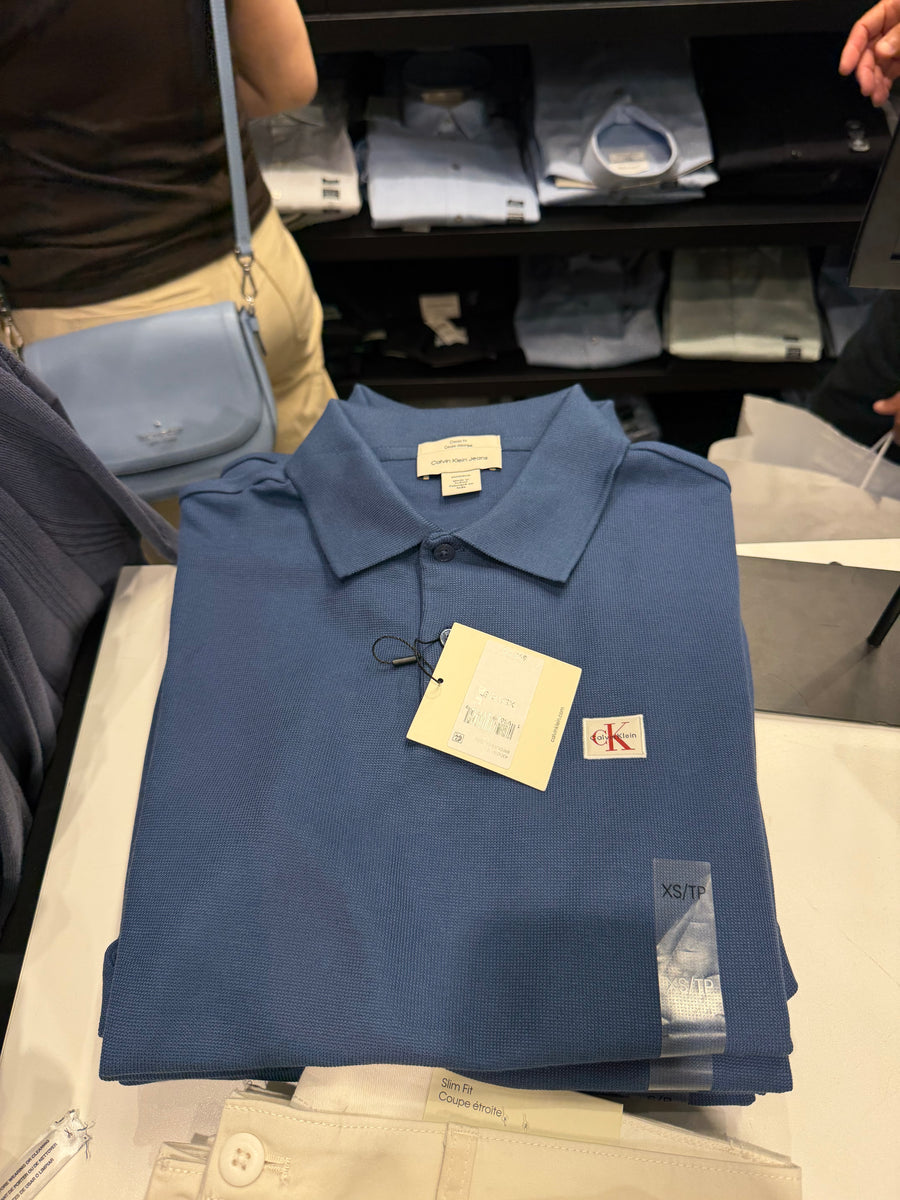 Smooth Cotton Waffle Sweater Polo Shirt - Dark Blue