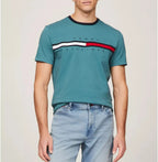 Tommy Hilfiger Flag Logo Ringer Short Sleeve T-Shirt Tee Teal