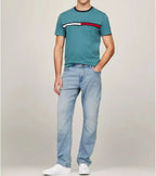 Tommy Hilfiger Flag Logo Ringer Short Sleeve T-Shirt Tee Teal