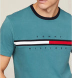 Tommy Hilfiger Flag Logo Ringer Short Sleeve T-Shirt Tee Teal